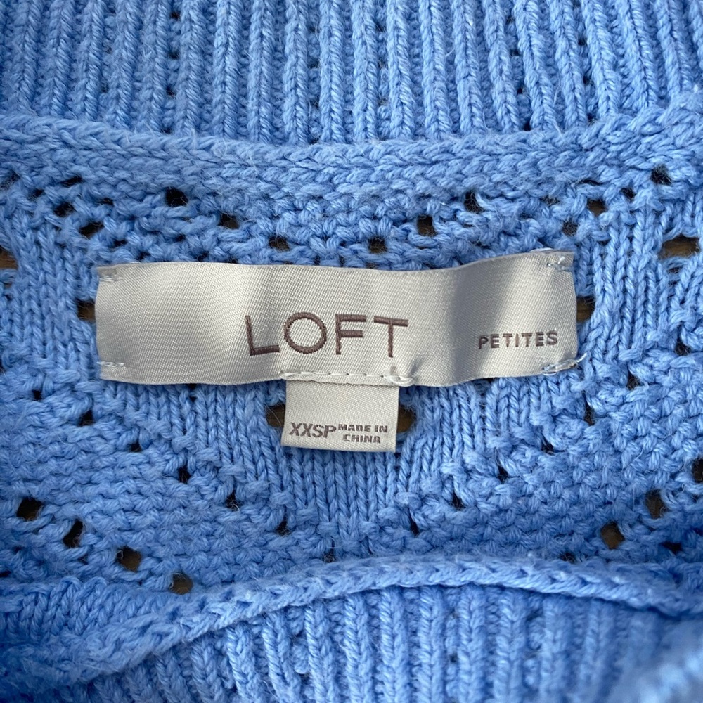 LOFT Blue Crew Neck Sweater with Chevron Pattern - Picture 4 of 4